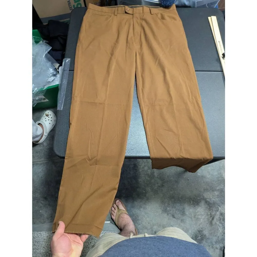 Haggar Pants Tan/ Brown Plain Weave (raw hem) Men's 38x32